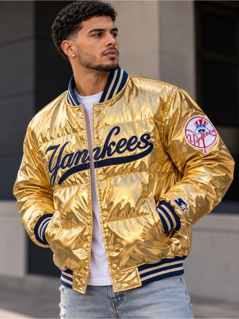 Yankees Men’s Metallic Gold Puffer Jacket